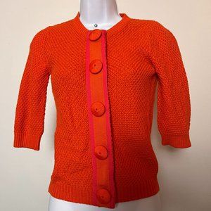 BODEN Womens Santorini Short Sleeve Cardigan Sweater Big Button Orange Size 2